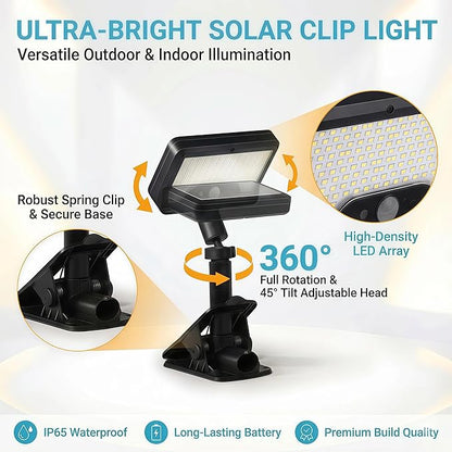 Solar Lights Outdoor, Motion Sensor Clip On Lights for Fence Gutter, 92 LED 600LM IP65 Waterproof Security Lights, Solar Powered Motion Activated Light for Deck Patio Yard (2)