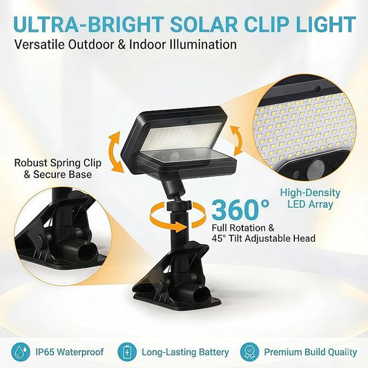 Solar Lights Outdoor, Motion Sensor Clip On Lights for Fence Gutter, 92 LED 600LM IP65 Waterproof Security Lights, Solar Powered Motion Activated Light for Deck Patio Yard (2)