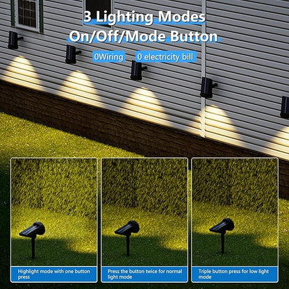 Solar Spot Lights Outdoor，Solar Lights Outdoor Waterproof IP68，Dark Sensing Auto On/Off，Suitable for Garden, Corridor Landscape Lighting and Flag Lighting (Warm White, 2-Pack)