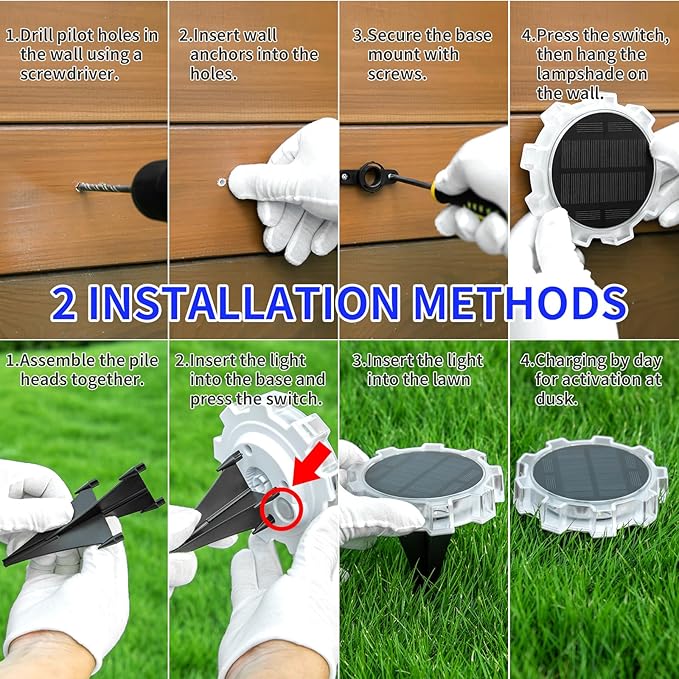 4 Pack Mini Solar Ground Lights Outdoor, LED Flat Solar Disc Lights IP65 Waterproof Anti-Rust, Solar Powered | Lumora