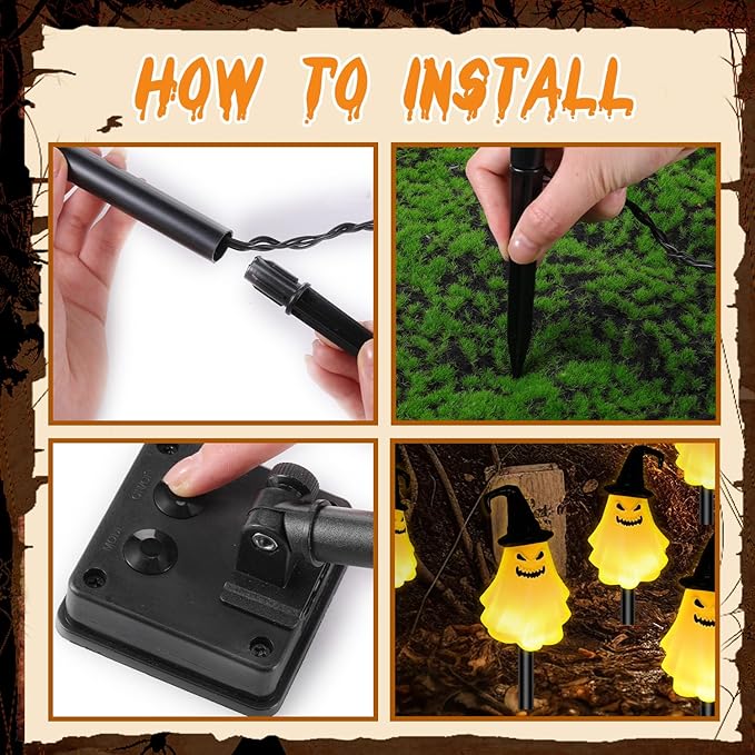 Threan 10 Pcs Halloween Pathway Light Decorations Solar Stake Lights LED White Light Decorative Solar Operated | Lumora