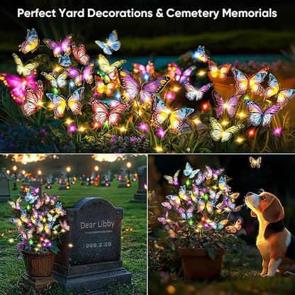 Solar Lights Outdoor Garden Decor: 4 Pack 68 Silk Butterflies with 88 Color-Changing LEDs - Auto On/Off 12H Magical Lighting IP65 Waterproof for Yard Patio Pathway - Unique Gifts for Mom Grandma
