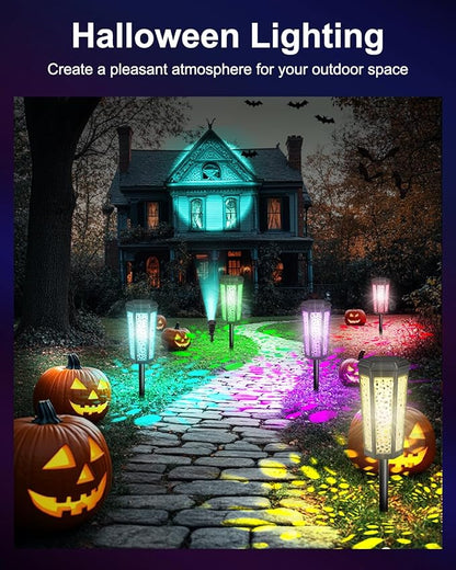 Solar Powered Pathway Lights Outdoor CoolWhite & RGB Color Changing LED Landscape Decor Waterproof for Patio, Yard, Walkway, Garden, Auto On/Off 4 Pack 2 Modes (Cool White & Multicolor, 4 Pack)