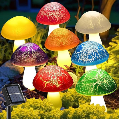 Solar Garden Decor Lights, Cracked Mushrooms for Garden Decor, 8 Colors Memory Function Simple Installation Waterproof Solar Pathway Light for Yard Decor Housewarming Gifts Multicolor