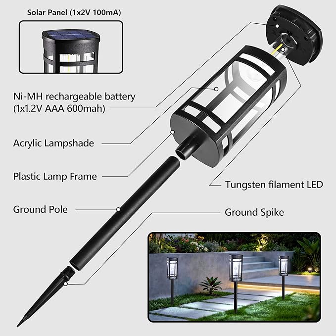 6 Pack Outdoor Solar Pathway Lights - Solar Landscape Lights Outdoor Walkway Solar Garden Lights for Lawn, Path, Yard Decor (Cool White)