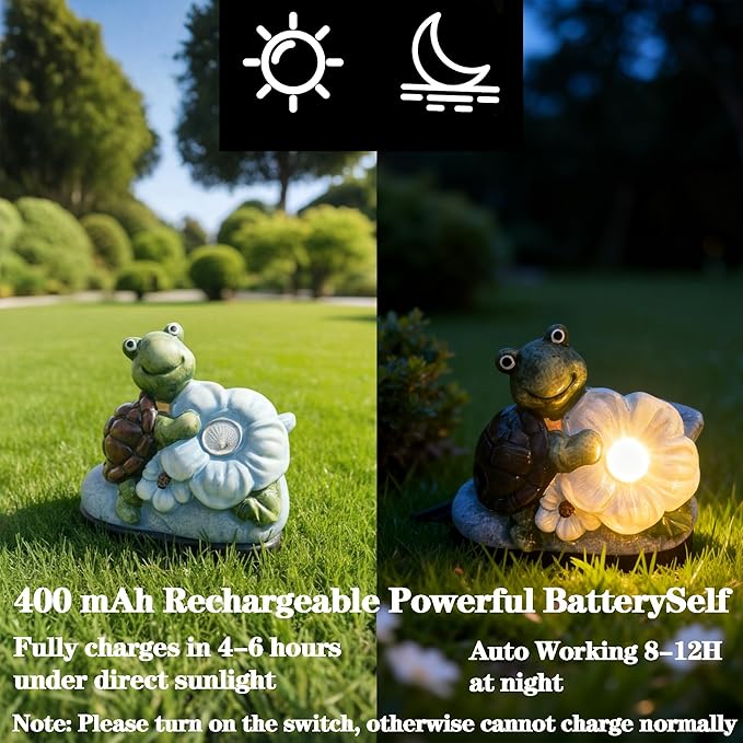 WYQF501 Solar Outdoor Light – Unique Turtle and Shoes Design, 6-8 Hours Illumination, Perfect for Pathways and Stairs