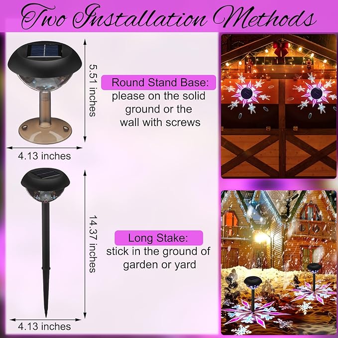 Retisee 4 Pack Outdoor Christmas Decorations, Solar Christmas Pathway Lights LED Snowflake Waterproof Solar Projector Lights for Outdoor Garden Yard Patio Xmas Decor
