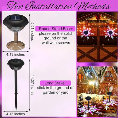 Retisee 4 Pack Outdoor Christmas Decorations, Solar Christmas Pathway Lights LED Snowflake Waterproof Solar Projector Lights for Outdoor Garden Yard Patio Xmas Decor