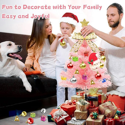 4 Pcs Solar Christmas Tree Pink, Outdoor Christmas Decorations, 80 LED Waterproof Solar Christmas Lights, Multicolor Xmas Tree Lights for Outside Holiday Pathway Yard Garden Patio Cemetery Decor