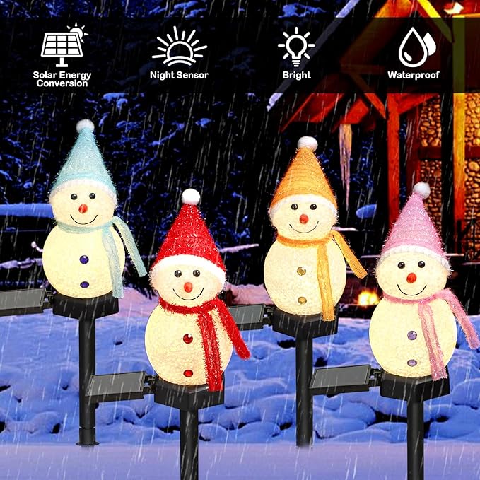 Solar Christmas Pathway Light，Set of 4 Solar Snowman Lights Waterproof Outdoor Christmas Decorations for Xmas | Lumora