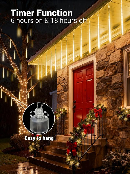 Flacchi Meteor Shower Icicle Lights - 5 Tubes 20" Each 270 LED Cascading Raindrop Lights, Timer Outdoor Waterproof Christmas Decorations for Holiday Party(Warm White)