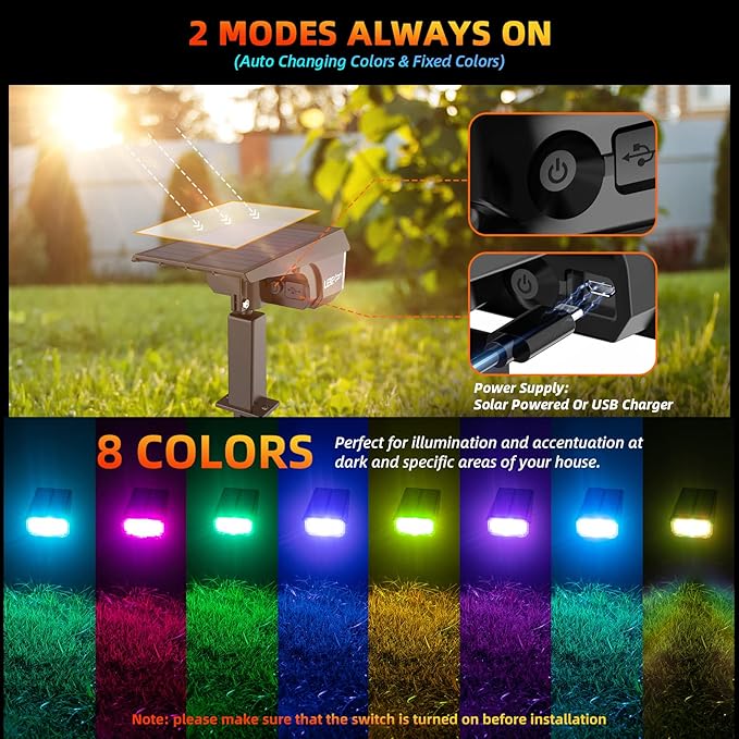 Solar Spotlights Outdoor, 40 LED s Color Changing RGB Waterproof Landscape Lights with 9 Light Modes, Colored Solar | Lumora