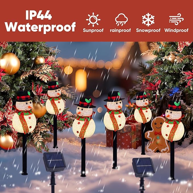 Homemory 3 Pack Solar Christmas Snowman Pathway Lights Outdoor Decor, Waterproof Lights Stakes for Winter Yard, Patio, Backyard, Porch, Lawn (All Black)