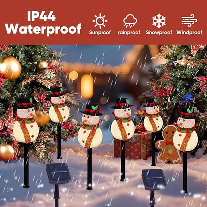 Homemory 3 Pack Solar Christmas Snowman Pathway Lights Outdoor Decor, Waterproof Lights Stakes for Winter Yard, Patio, Backyard, Porch, Lawn (All Black)