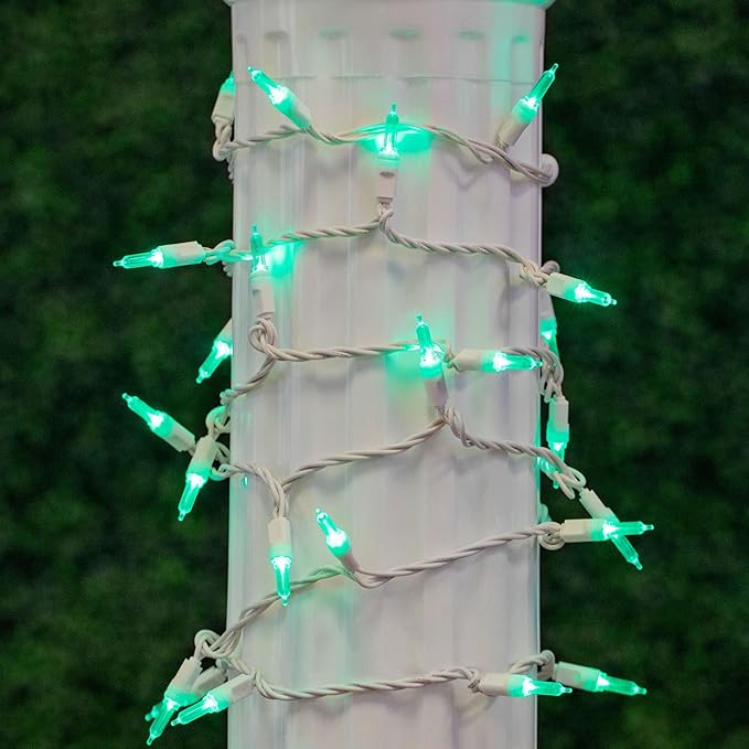 Novelty Lights Vintage Style T5 Green LED Christmas Lights, 11.5 Feet White Wire String of 35 Mini Bulbs, UL Listed Indoor/Outdoor Tree Lighting