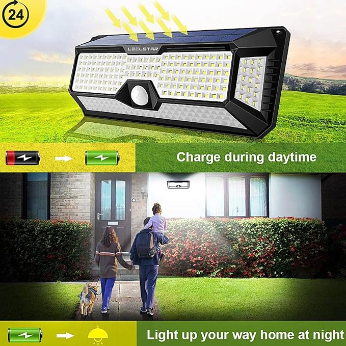 LECLSTAR Solar Outdoor Lights - 4000Lm 268 LED Security Lights with 4 Wide Angle, Motion Sensor Lights for Outside | Lumora