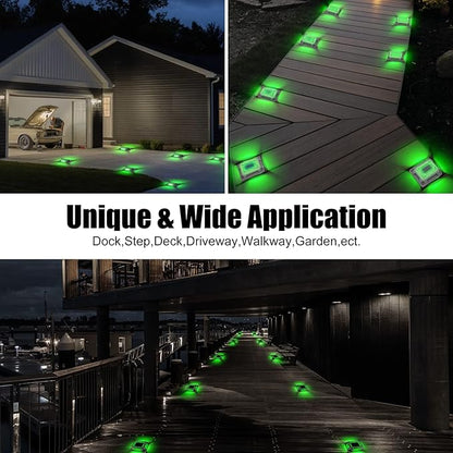 Solar Green Deck Lights Driveway Dock Lights St. Patrick's Day Decor Light- 8 Packs Waterproof 1200mAh Outdoor LED Aluminum Dock Lighting Road Markers for Driveway Sidewalk Garden Pathway Yard