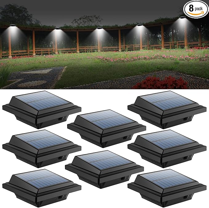 UniqueFire Solar Gutter Lights - 40 LED Outdoor Fence Lights, Waterproof Security Lamps for Eaves, Garden, Landscape, Walkway (8PCS Black & Cold White)