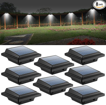 UniqueFire Solar Gutter Lights - 40 LED Outdoor Fence Lights, Waterproof Security Lamps for Eaves, Garden, Landscape, Walkway (8PCS Black & Cold White)