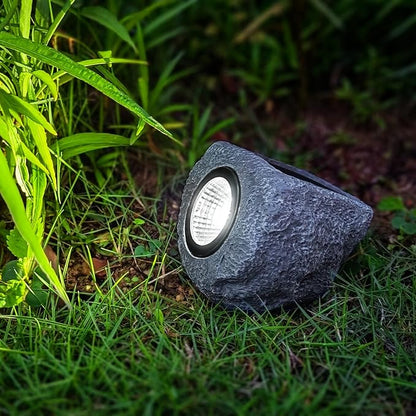 4 Pack Solar Garden Rock Lights Outdoor, 20 LM Bright White Spotlights with Auto On/Off, IP65 Waterproof 6000K Led Solar Powerd Landscape Stone Lights for Pathway Walkway Yard Patio