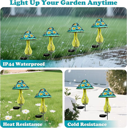Solar Outdoor Lights, Hand-Blown Glass Mushroom Solar Lights Outdoor with Metal Ground Spikes, Decorative Solar Lights for Outdoor Garden Yard Lawn Porch Backyard Pathway, Gifts for Mom Women (Blue)