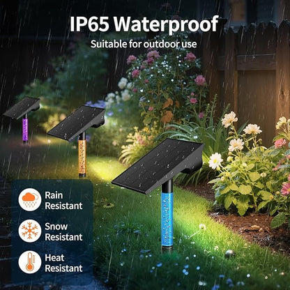 intelamp Solar Spot Light Outdoor Waterproof, 4000mAh RGB + 3 Color LED Landscape Flood Lighting Spotlights for Camping Garden Yard Tree Flag Wall Patio Halloween Christmas Decor with Remote