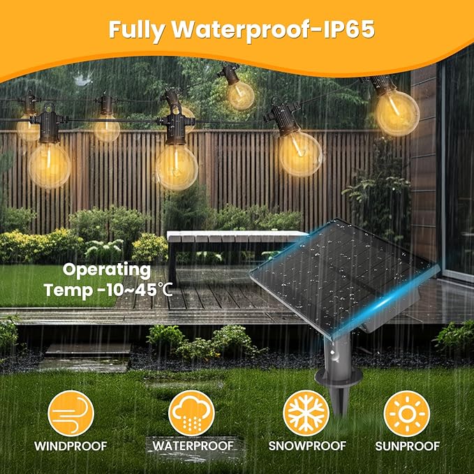 ZOTOYI 100FT Solar String Lights Outdoor Waterproof IP65 with USB Port, G40 Led Solar Patio Globe Lights with 52 | Lumora