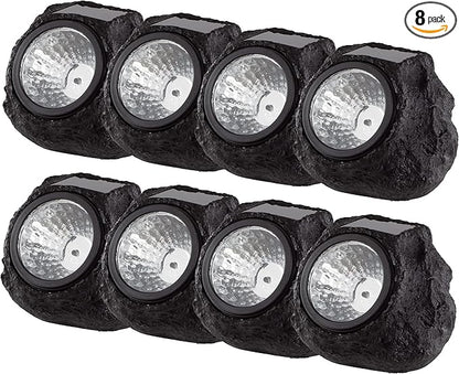 Pure Garden LED Solar Rock Lights, Brown, Set of 4