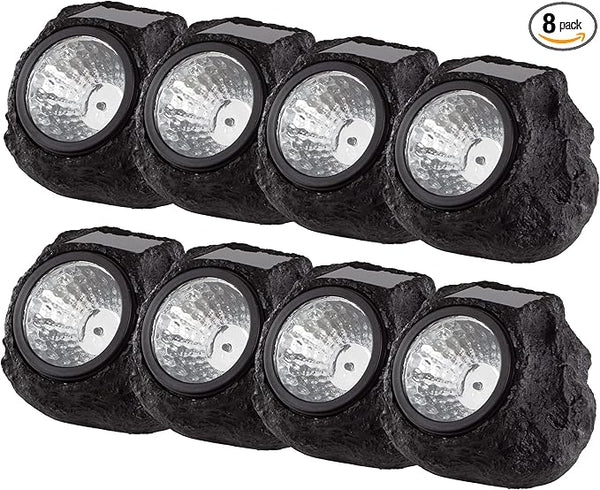 Pure Garden LED Solar Rock Lights, Brown, Set of 4 - Outdoor Path Light | Lumora