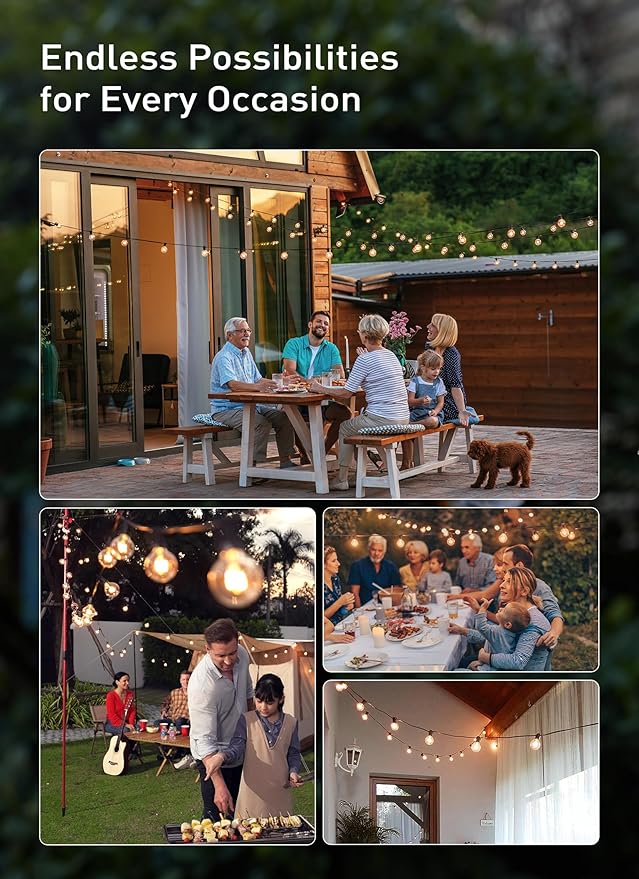 Outdoor String Light 55Feet G40 Globe Patio Lights with 52 Edison Glass Bulbs(2 Spare), Waterproof Connectable | Lumora