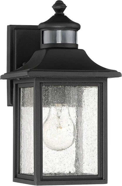 John Timberland Moray Bay Industrial Outdoor Wall Light Fixture Black Steel 11 1/2" Seedy Glass Motion Sensor Dusk to Dawn for Exterior House Porch Patio Outside Deck Front Door Garden Home