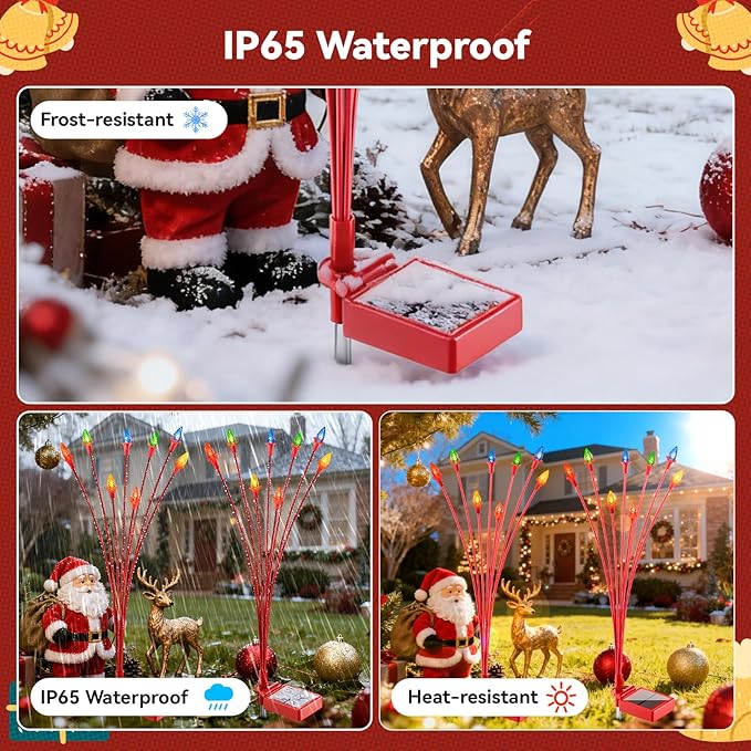 2 Packs Christmas Berry Solar Garden Light with Multiple Colors, Auto ON/Off Solar Lights Outdoor Swaying in The Wind, Christmas Decorating Outdoor Yard Light for Pathway, Pond, Courtyard