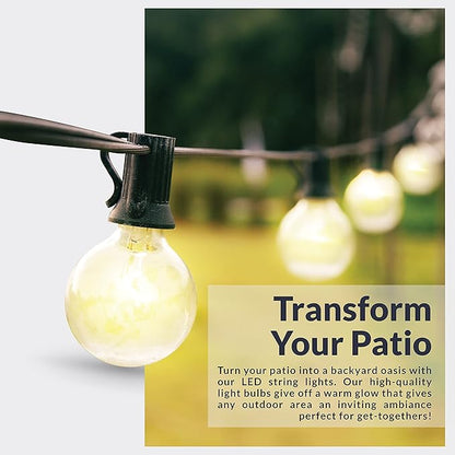 Newhouse Lighting LED G40 String Lights with Weatherproof Technology, 100W Dimmer with Wireless Remote Control, 50ft and 52 (50+2 Free) LED Light Bulbs Included, Warm White (PSTRINGLEDDIM)