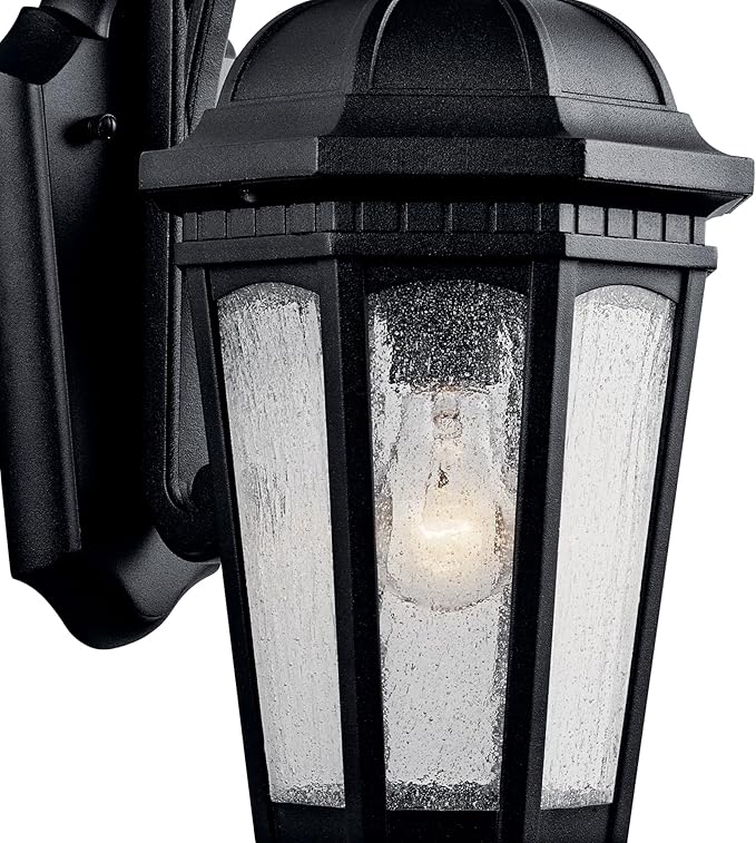 Kichler Courtyard 17.75" 1 Light Outdoor Wall Light with Clear Seeded Glass in Textured Black | Lumora