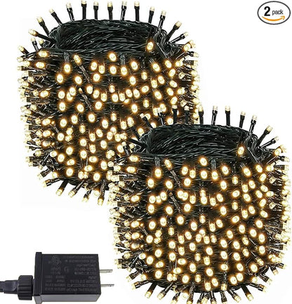AIYAKA String Lights, 2-Pack LED String Light with 400 Bright LEDs, 150 FT Waterproof Connectable Fairy Lights with 8 Modes, Green Wire, Warm White for Indoor & Outdoor