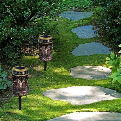 American Flag Deer Skull Solar Lights Outdoor Decor,Solar Powered Stakes Decorative Memorial Lights Garden Yard Lawn Pathway Grave Cemetery Decoration