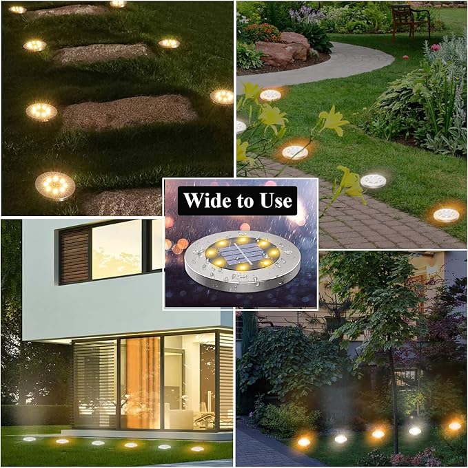 Solar Ground Lights, Outdoor Waterprood 8 LED Solar Powered Floor Landscape Light for Garden Pathway Walkway Patio | Lumora