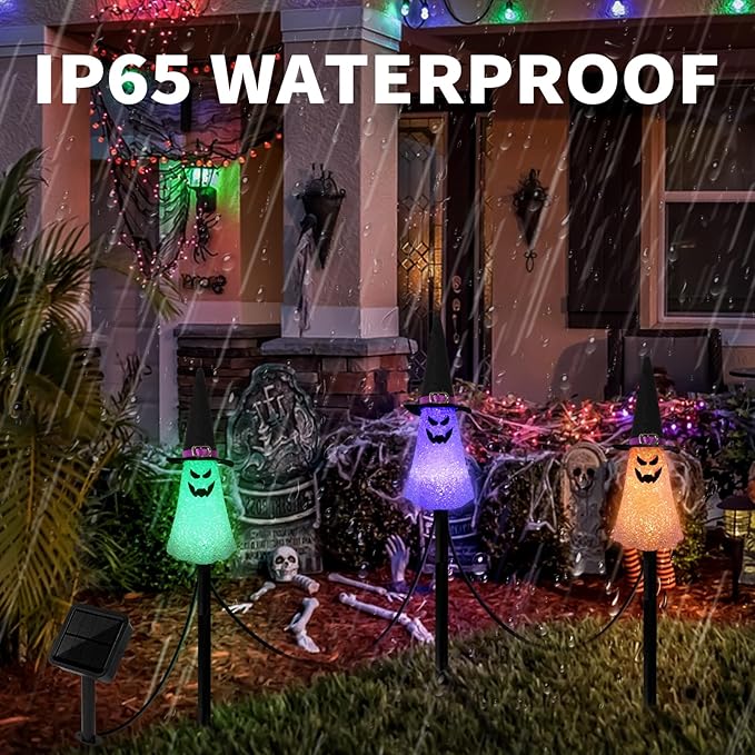 LIGHTSHINE 3PCS Ghost Solar Halloween Decorations, Solar Landscape Pathway Lights, Garden Stakes Light, Outdoor | Lumora