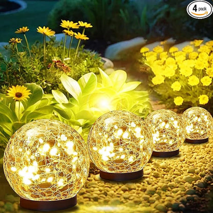 Solar Globes Outdoor Waterproof, 4.88''Cracked Glass Solar Lights Outdoor Bright Up to 14H,IP65 Waterproof Globe Light for Walkway,Patio,Landscape,Path,Garden Warm White (4)