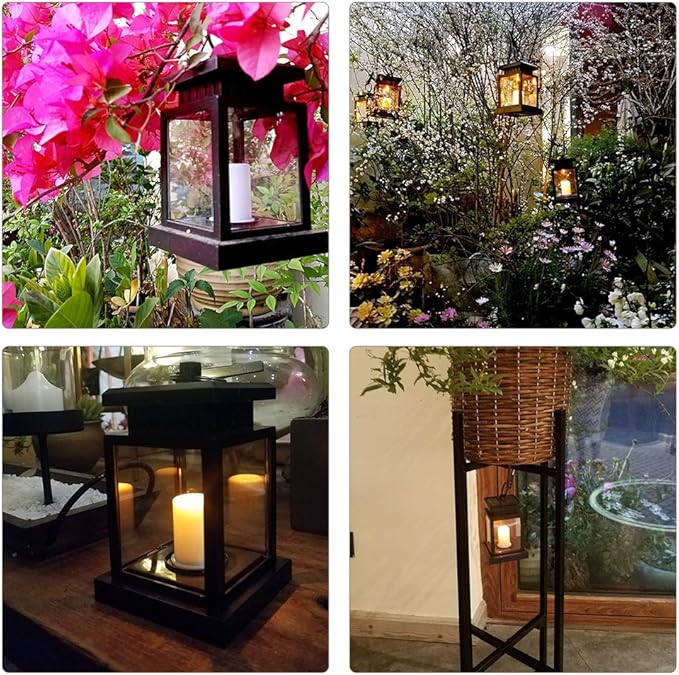 Solar Lantern Lights Hanging lamp Outdoor Night Light Waterproof Warm Light Flicker Auto Sensor On Off Umbrella Lantern Candle Lights (1 Pack)