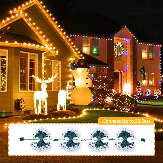 C9 LED Christmas String Lights, 66ft 100 LED Waterproof Strawberry String Lights, Plug-in Extendable Green Wire Lights String for Outdoor Indoor Outside Patio Wedding Party Decoration, Warm White