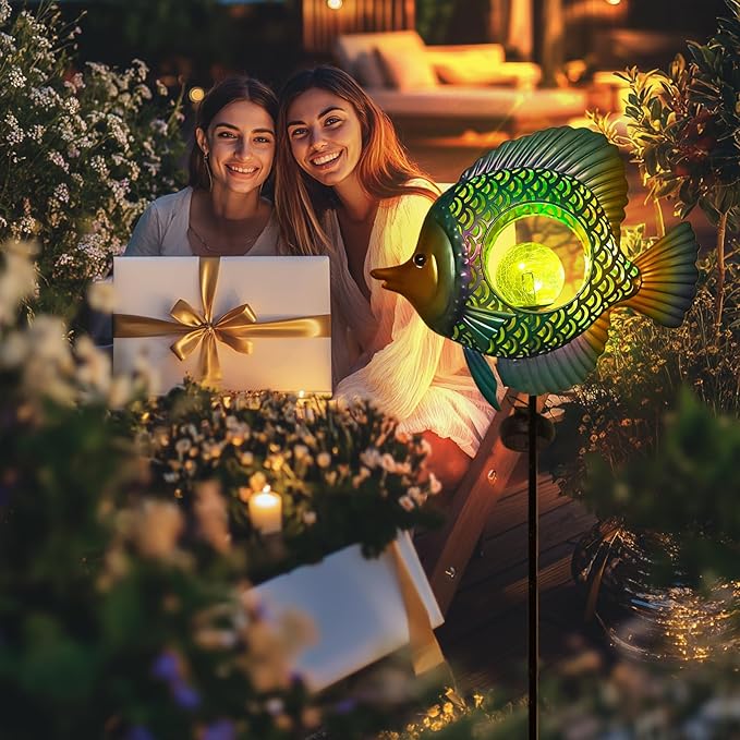 HONGLAND Solar Outdoor Lights -Metal Fish Decorative Stake- Garden Colorful LED Solar Path Lights for Lawn Path Yard Decoration Gift Idea