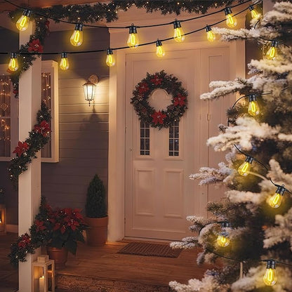 LED Outdoor String Lights, 50FT Patio Lights with 16Pcs Shatterproof S14 Bulb(1 Spare),4 Lighting Mode, Connectable, Waterproof Warm White Edison Plastic Bulb Hanging Light for Yard Gazebo Porch Décor