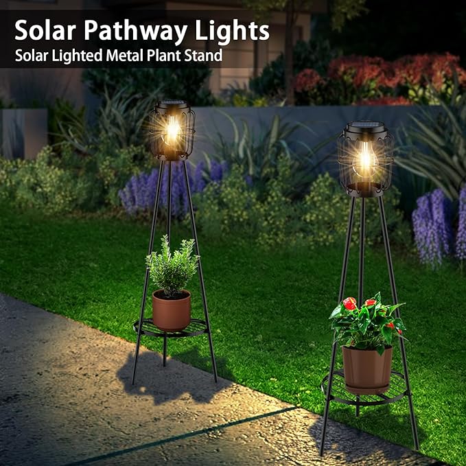 MXwcy 2 Pack Solar Lights Outdoor with Plant Stands, Solar Floor Lamp with LED Edison Bulbs for Garden Yard Pathway | Lumora