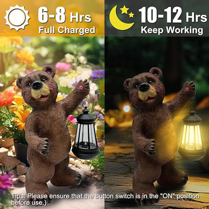 Solar Lantern Garden Statues Decor, 14" Large Outdoor Bear Figurine Lights for Yard Patio Decoration - Unique Christmas Housewarming Gift for Grandma Wowen Mom Brown