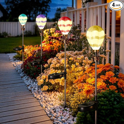 Solar Garden Decor - 4 Pack Hot Air Balloon Solar Lights Outdoor Waterproof Stake Lights for Pathway Garden Yard Path Lawn Decor Gift