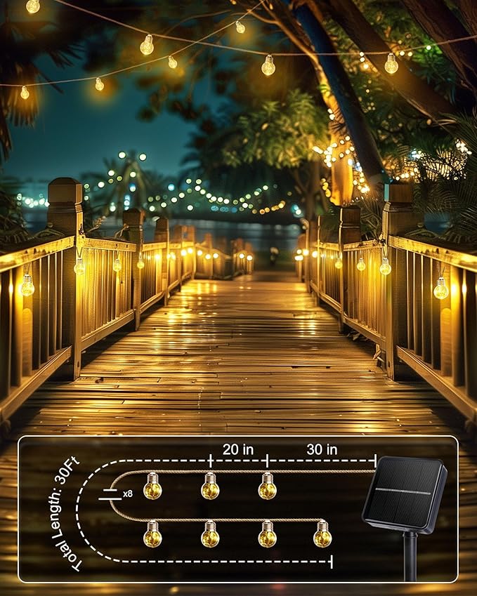 Brightown Solar String Lights Outdoor, 2 Pack 30Ft Vintage Hemp Rope Patio Lights with 15 Shatterproof Bulbs, 8 | Lumora