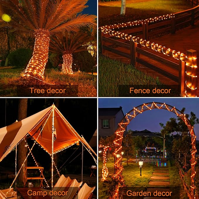 JMEXSUSS Orange Halloween Solar Lights, 66 ft 200 LED Rope Lights Outdoor Waterproof, PVC Tube Orange Christmas | Lumora