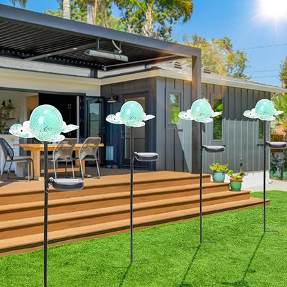 Bshine Solar Garden Decoration Outdoor Turtle Lights, Hand Blown Glass Waterproof Solar Light Stake Decorate Paths, Pathways, Lawns and Yards Art for Mom Gifts