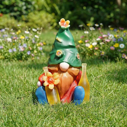 Solar Garden Statues Lights, 8.5" Christmas Outdoor Gnome Figurine with Auto On/Off for Yard Patio Decor, Gifts for Women, Grandma, Mom, Housewarming,Spring Garden Decor
